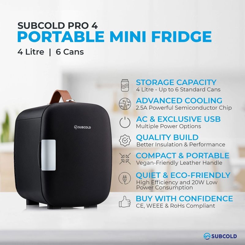 Pro 4 Litre Portable Mini Fridge - Black